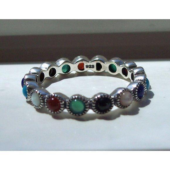925 STERLING SILVER Multi Gemstone Eternity Band Ring - Picture 8 of 13